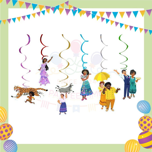 ParteeTime Encanto Birthday Theme Decorations Kids Birthday Balloon Banner Hang Swirl Backdrop Tablecloth Cake Topper
