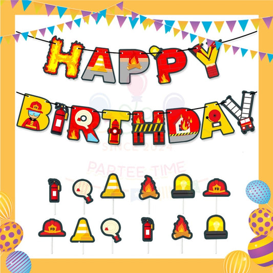 ParteeTime Kid Birthday Party Celebration Decoration Set Firefighter 4 in 1 Hiasan Majlis Sambutan Hari Jadi Kanak-Kanak