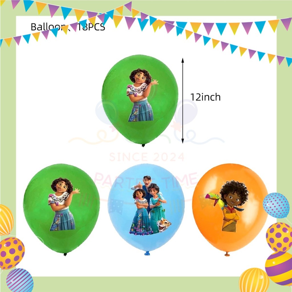 ParteeTime Encanto Birthday Theme Decorations Kids Birthday Balloon Banner Hang Swirl Backdrop Tablecloth Cake Topper