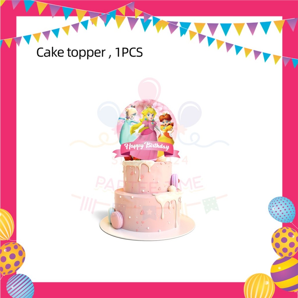 ParteeTime Kids Princess Peach Birthday Theme Decorations Kids Birthday Balloon Banner Hang Swirl Backdrop Tablecloth