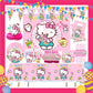 ParteeTime Kids Hello Kitty Birthday Theme Decorations Kids Birthday Balloon Banner Hang Swirl Backdrop Tablecloth