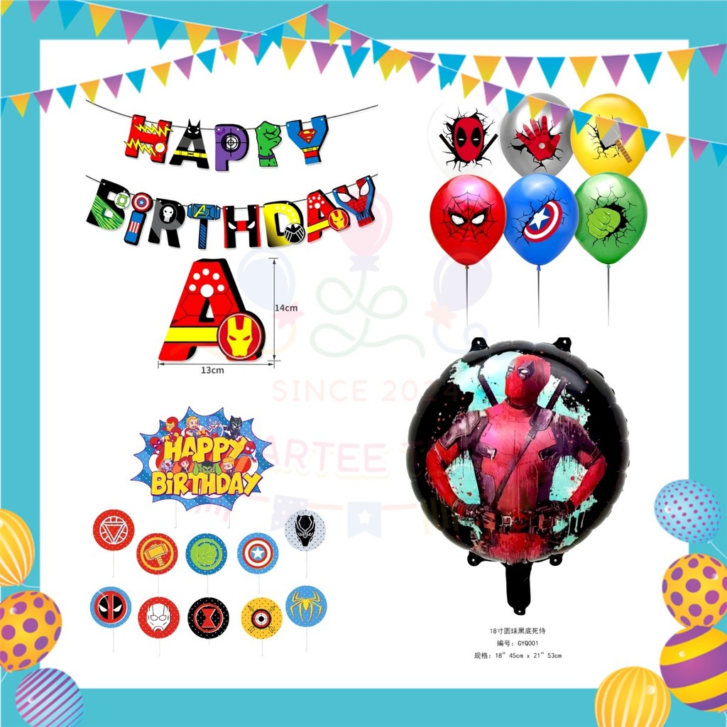 ParteeTime Kids Birthday Party Celebration Decoration Set Superhero 4 in 1 Hiasan Majlis Sambutan Hari Jadi Kanak-Kanak