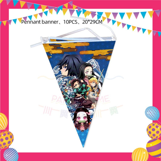 ParteeTime Kids Demon Slayer Theme Decorations Birthday Party Supplies Banners Backdrop Set Hiasan Hari Jadi Kanak-Kanak