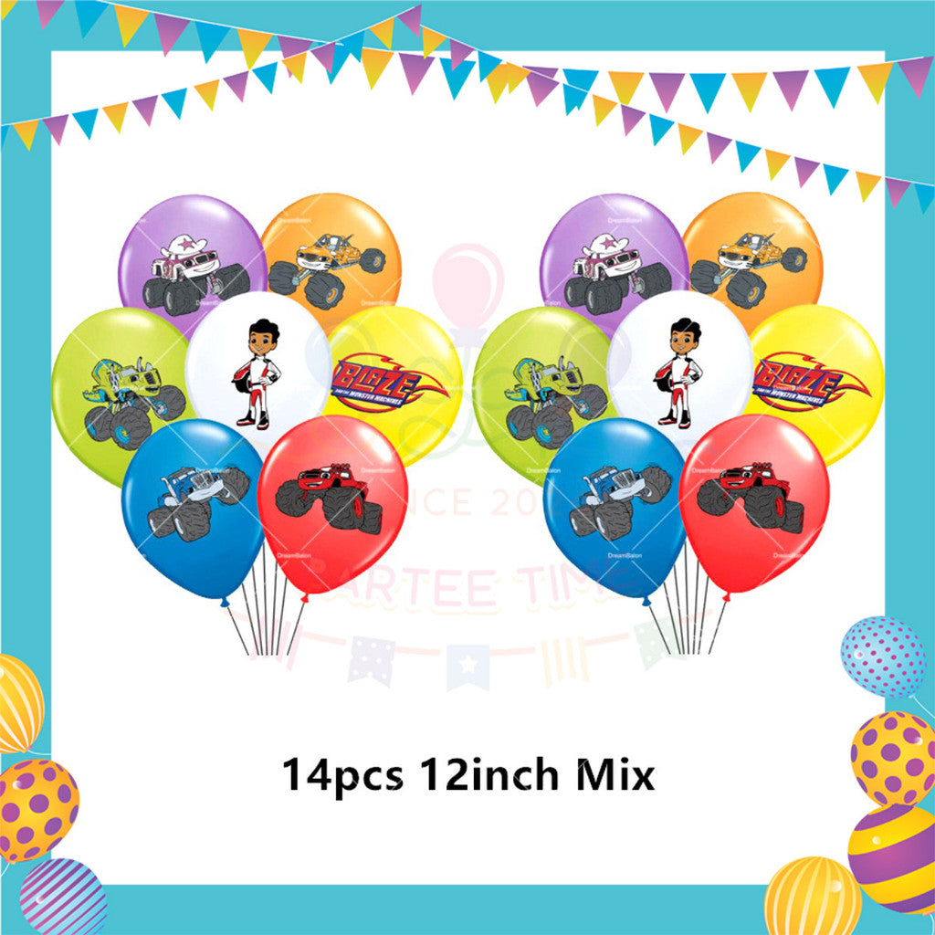 ParteeTime Kids Blaze Birthday Theme Decorations Kids Birthday Balloon Banner Hang Swirl Backdrop Tablecloth Cake Topper