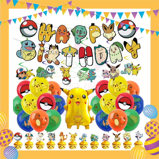 ParteeTime Kids Birthday Party Celebration Decoration Set Pikachu 4 in 1 Hiasan Majlis Sambutan Hari Jadi Kanak-Kanak