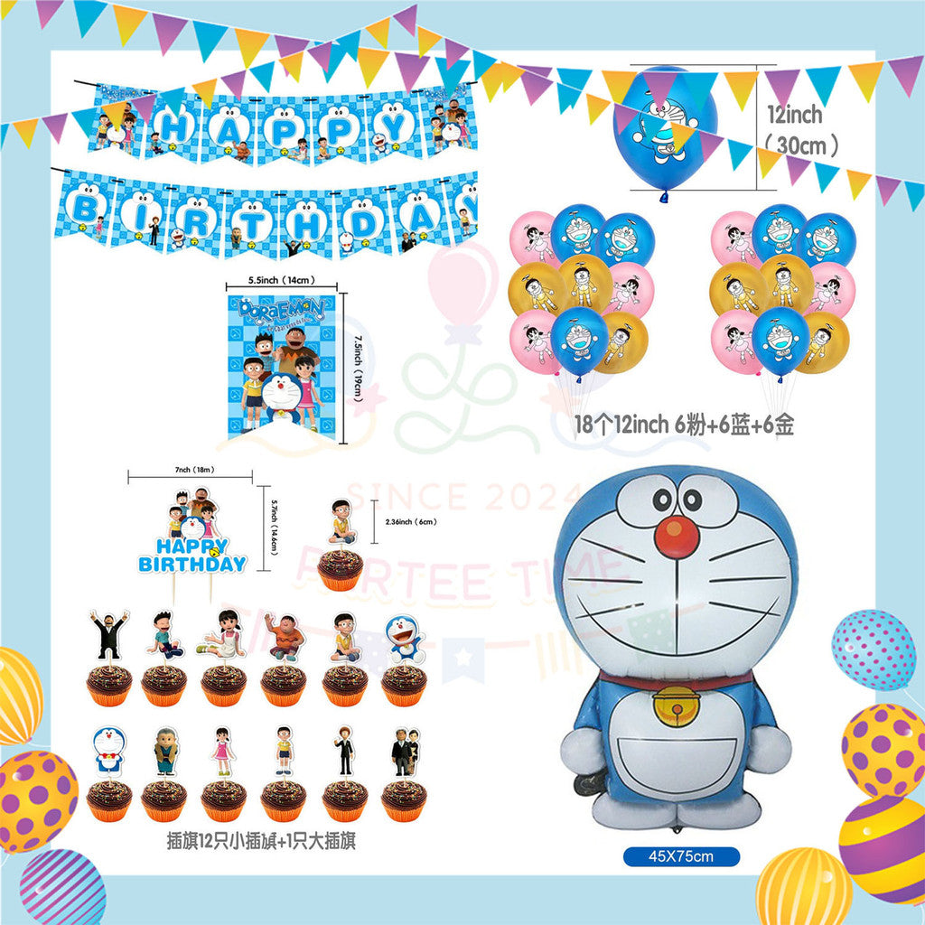 ParteeTime Kids Birthday Party Celebration Decoration Set Doraemon 4 in 1 Hiasan Majlis Sambutan Hari Jadi Kanak-Kanak