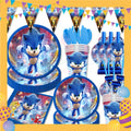 ParteeTime Kids Sonic Theme Decorations Kids Birthday Party Balloon Banners Hang Swirls Backdrop Tablecloth Cake Topper