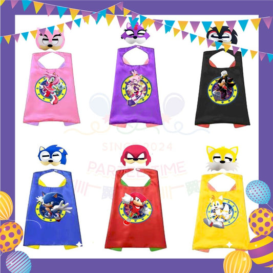 ParteeTime Kids Mask and Cape Children Sonic The Hedgehog Capes Birthday Party Dress Up Cosplay Costume
