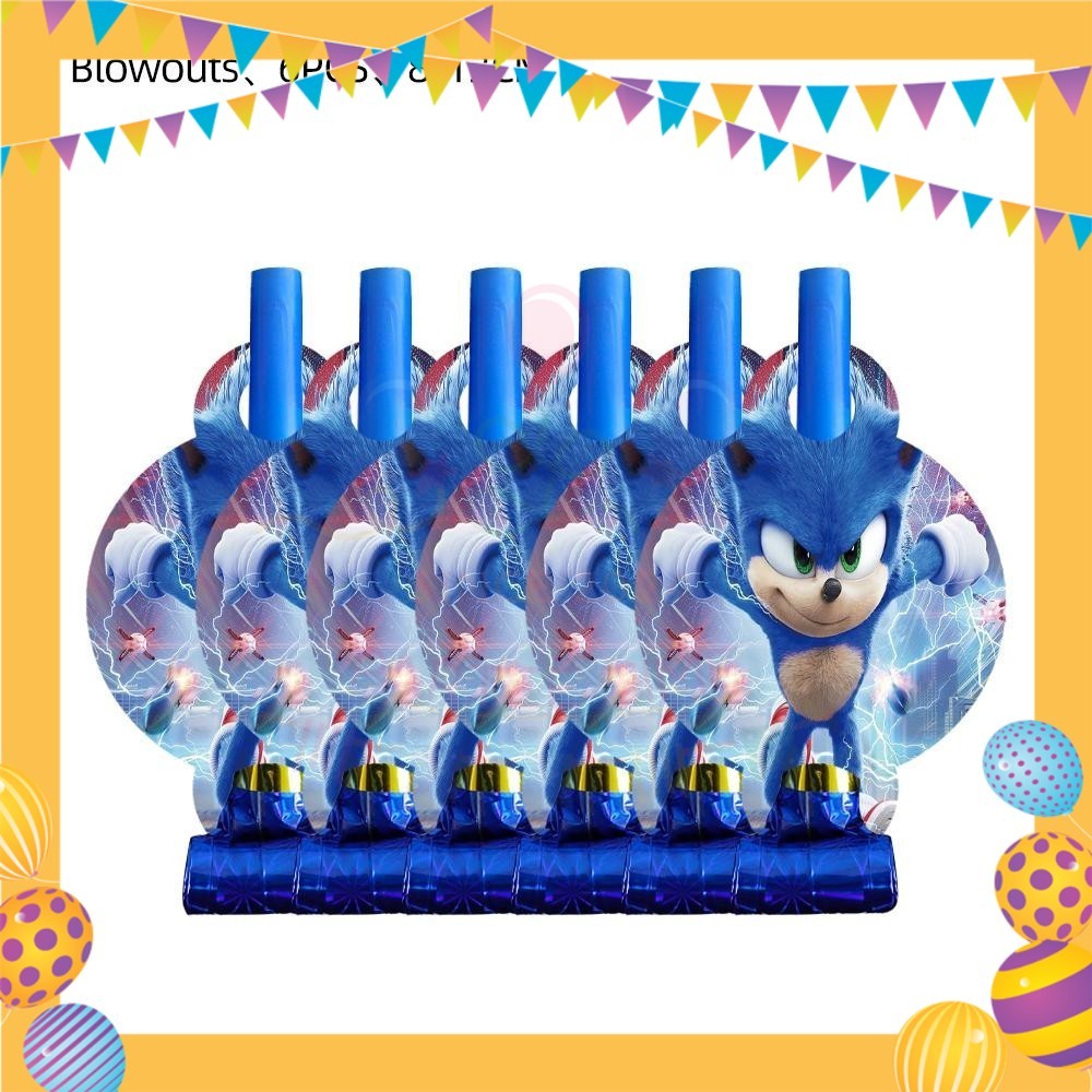ParteeTime Kids Sonic Theme Decorations Kids Birthday Party Balloon Banners Hang Swirls Backdrop Tablecloth Cake Topper