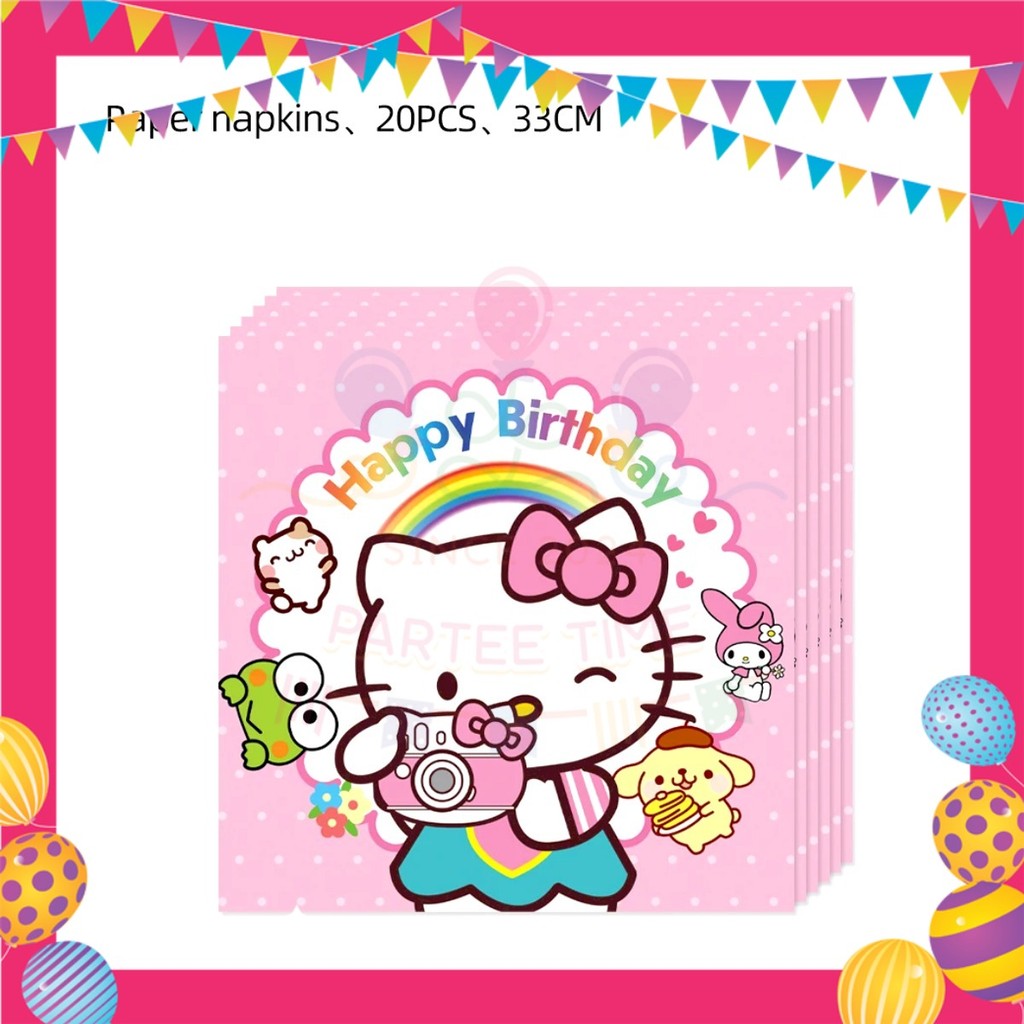 ParteeTime Kids Hello Kitty Birthday Theme Decorations Kids Birthday Balloon Banner Hang Swirl Backdrop Tablecloth