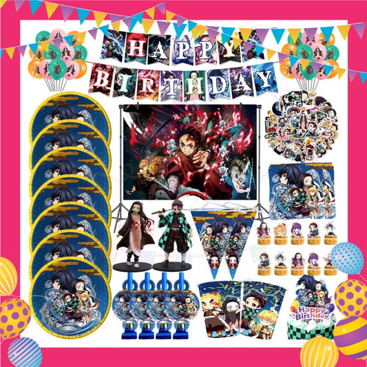 ParteeTime Kids Demon Slayer Theme Decorations Birthday Party Supplies Banners Backdrop Set Hiasan Hari Jadi Kanak-Kanak