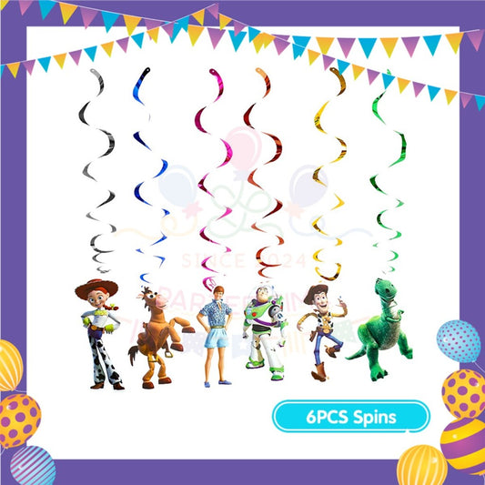 ParteeTime Kids Toys Story Birthday Theme Decorations Kids Birthday Balloon Banner Hang Swirl Backdrop Tablecloth
