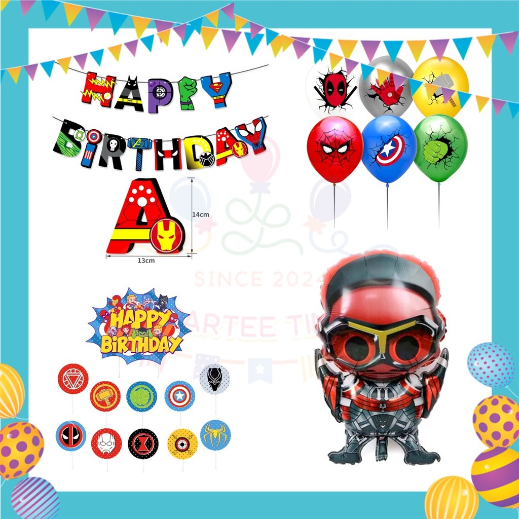 ParteeTime Kids Birthday Party Celebration Decoration Set Superhero 4 in 1 Hiasan Majlis Sambutan Hari Jadi Kanak-Kanak