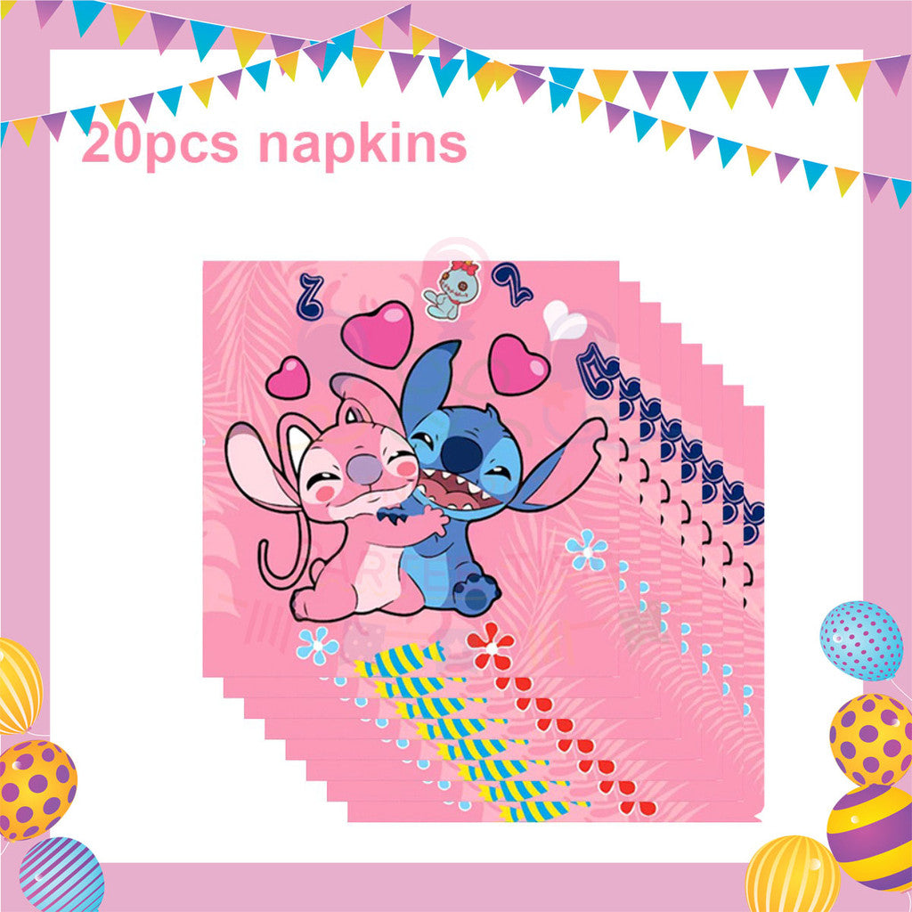 ParteeTime Kids Stitch Theme Decorations Kids Birthday Party Balloon Banners Hang Swirls Backdrop Tablecloth Cake Topper