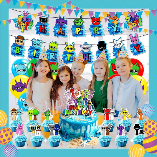ParteeTime Kids Birthday Party Celebration Decoration Set Sprunki 4 in 1 Majlis Sambutan Hiasan Hari Jadi Kanak-Kanak