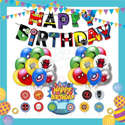 ParteeTime Kids Birthday Party Celebration Decoration Set Superhero 4 in 1 Hiasan Majlis Sambutan Hari Jadi Kanak-Kanak