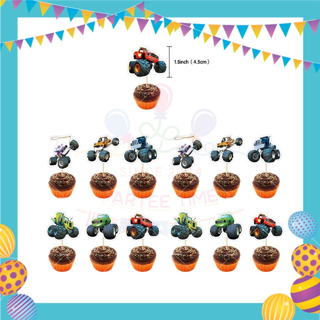ParteeTime Kids Blaze Birthday Theme Decorations Kids Birthday Balloon Banner Hang Swirl Backdrop Tablecloth Cake Topper