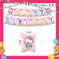 ParteeTime Kids Hello Kitty Birthday Theme Decorations Kids Birthday Balloon Banner Hang Swirl Backdrop Tablecloth