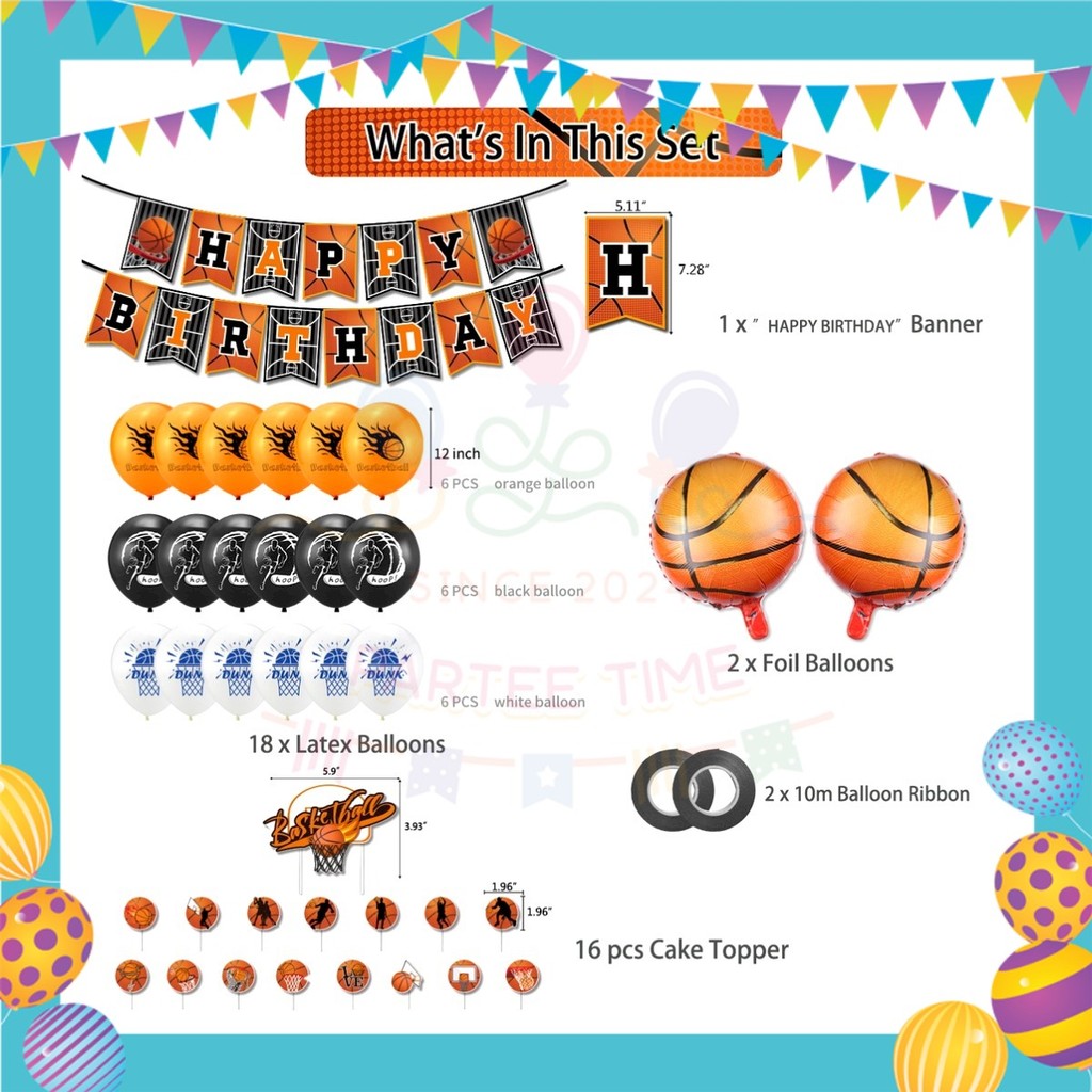 ParteeTime Kids Birthday Party Celebration Decoration Set Basketball 4 in 1 Majlis Sambutan Hiasan Hari Jadi Kanak-Kanak