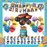 ParteeTime Kids Blaze Birthday Theme Decorations Kids Birthday Balloon Banner Hang Swirl Backdrop Tablecloth Cake Topper