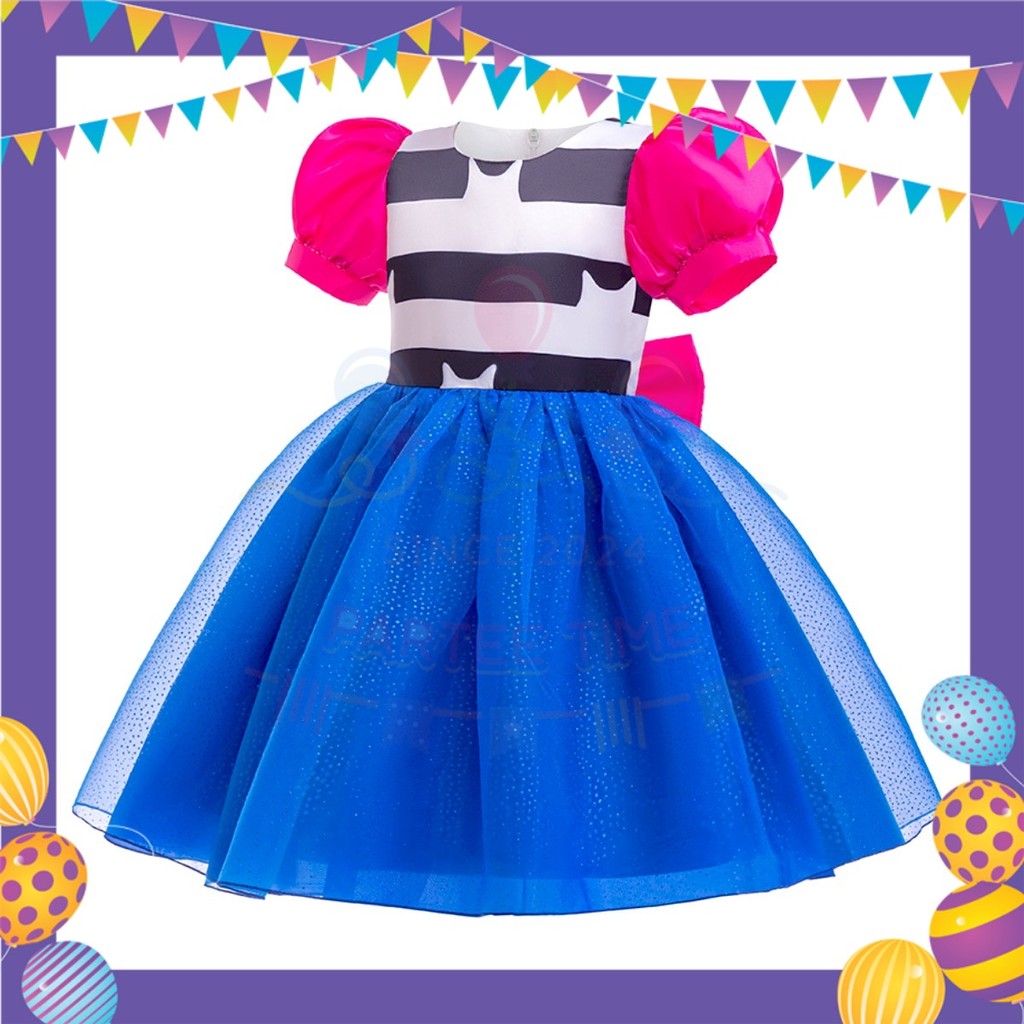 ParteeTime Kids Gabby’s Dollhouse Leader Costumes Fluffy Puff Sleeve Mesh Tulle Dress Cosplay Pakaian Baju Kembang Kanak