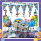 ParteeTime Kids Toys Story Birthday Theme Decorations Kids Birthday Balloon Banner Hang Swirl Backdrop Tablecloth