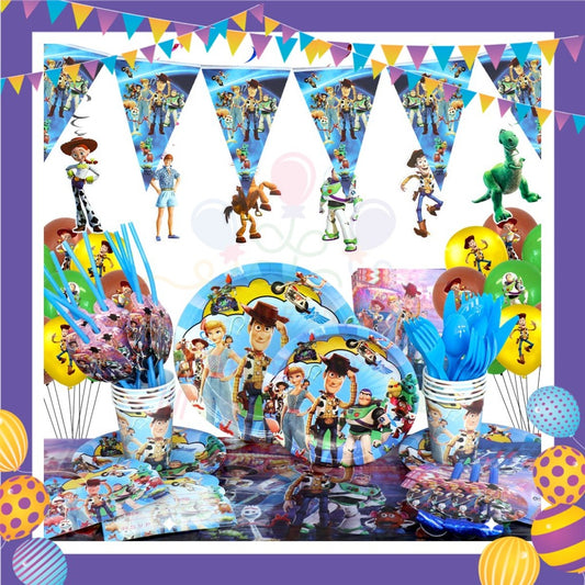 ParteeTime Kids Toys Story Birthday Theme Decorations Kids Birthday Balloon Banner Hang Swirl Backdrop Tablecloth