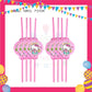 ParteeTime Kids Hello Kitty Birthday Theme Decorations Kids Birthday Balloon Banner Hang Swirl Backdrop Tablecloth