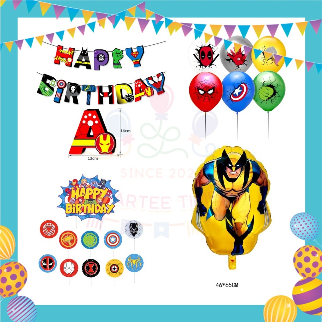 ParteeTime Kids Birthday Party Celebration Decoration Set Superhero 4 in 1 Hiasan Majlis Sambutan Hari Jadi Kanak-Kanak