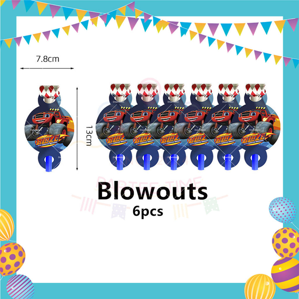 ParteeTime Kids Blaze Birthday Theme Decorations Kids Birthday Balloon Banner Hang Swirl Backdrop Tablecloth Cake Topper