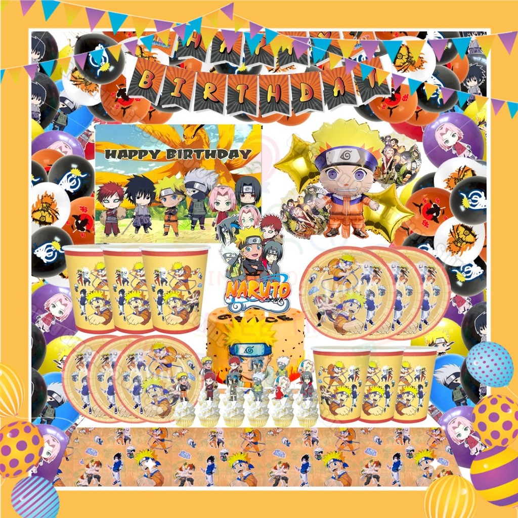 ParteeTime Kids Naruto Theme Decorations Birthday Party Supplies Banners Backdrop Set Hiasan Hari Jadi Kanak-Kanak