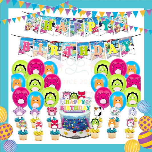 ParteeTime Kids Birthday Party Celebration Decoration Set Squishmallows 4 in 1 Hiasan Sambutan Hari Jadi Kanak-Kanak