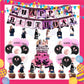 ParteeTime Black Pink Birthday Theme Decorations Kids Birthday Balloon Banner Hang Swirl Backdrop Tablecloth Cake Topper