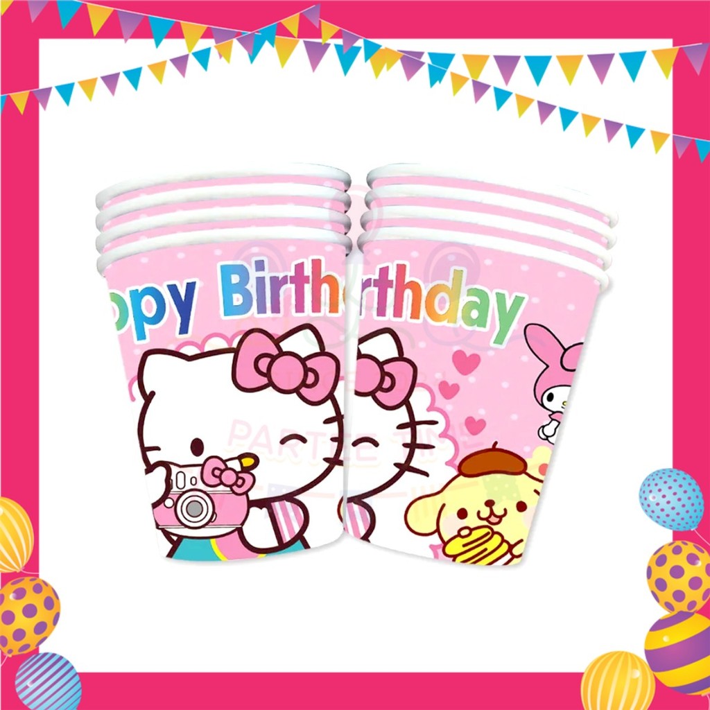 ParteeTime Kids Hello Kitty Birthday Theme Decorations Kids Birthday Balloon Banner Hang Swirl Backdrop Tablecloth