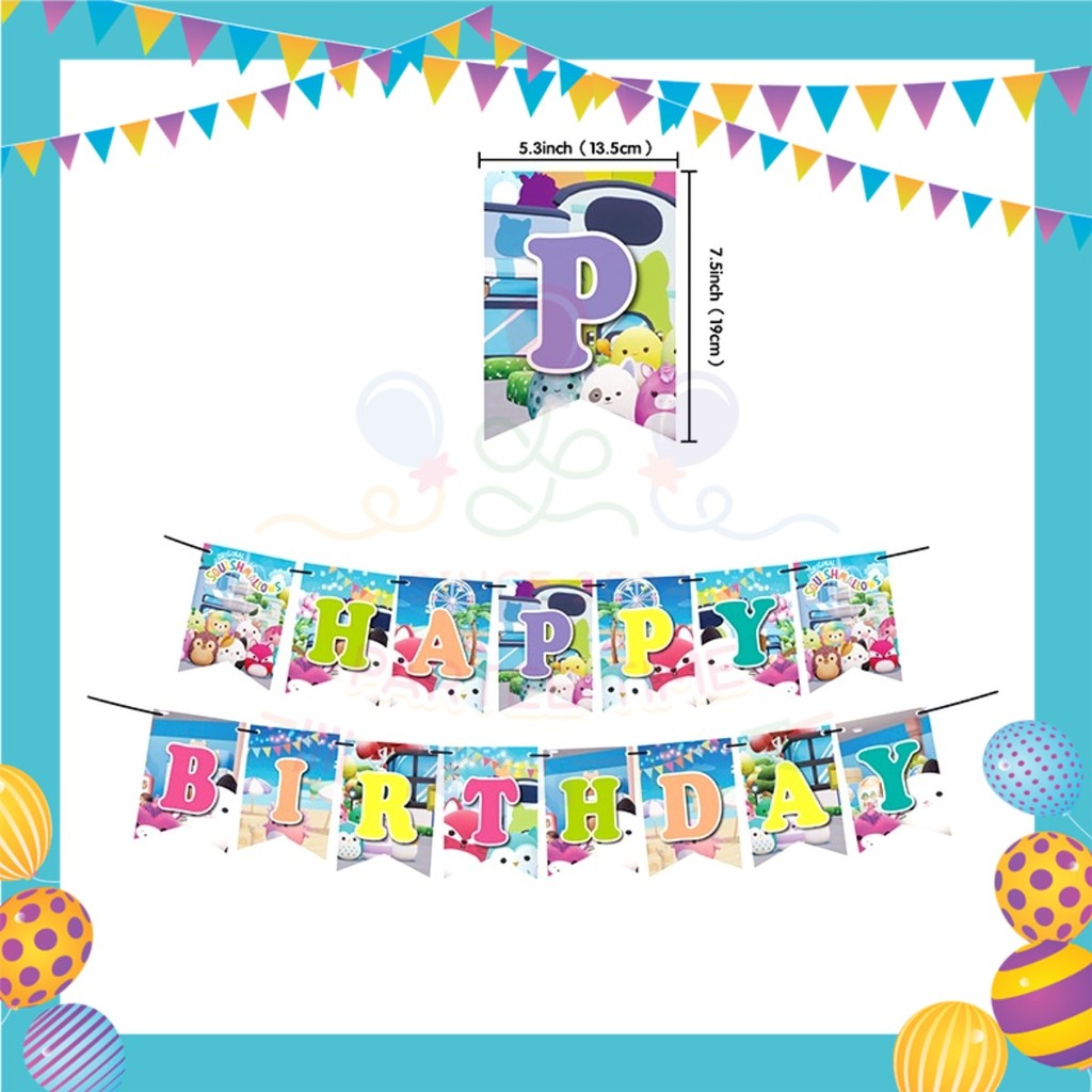 ParteeTime Kids Birthday Party Celebration Decoration Set Squishmallows 4 in 1 Hiasan Sambutan Hari Jadi Kanak-Kanak
