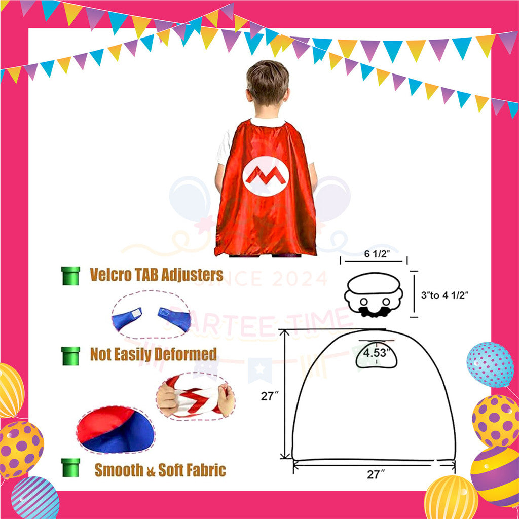 ParteeTime Kids Mask and Cape Children Super Mario Capes Birthday Party Dress Up Cosplay Costume