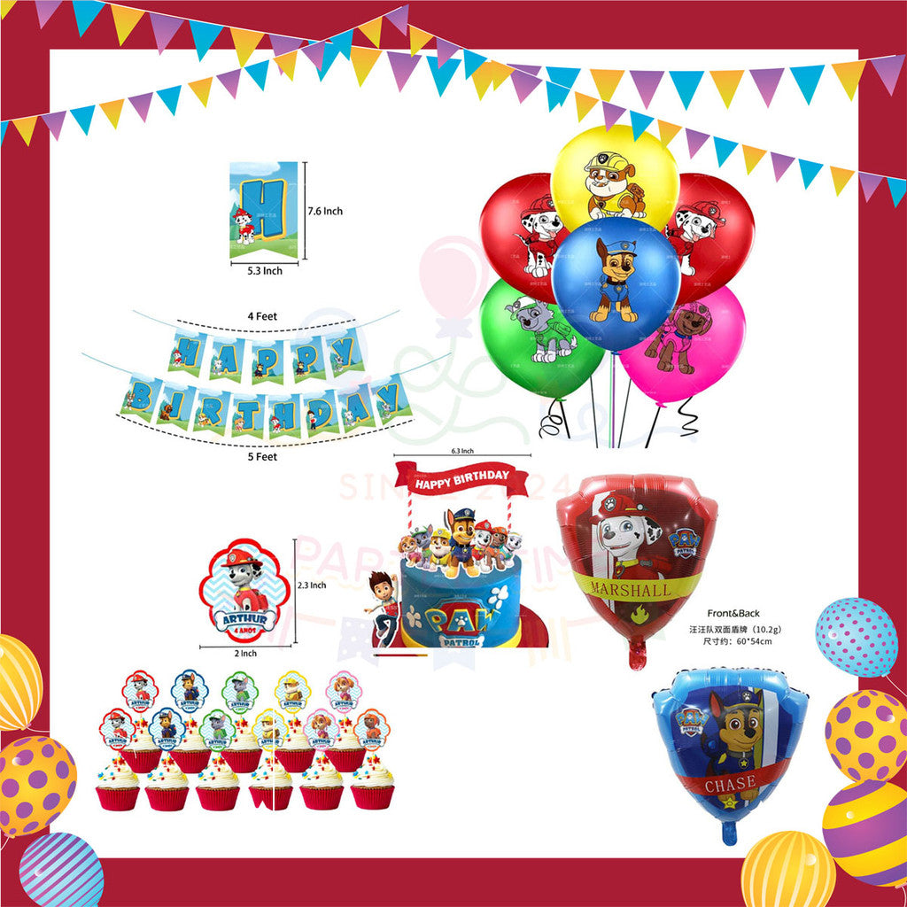 ParteeTime Kids Birthday Party Celebration Decoration Paw Patrol 4 in 1 Hiasan Majlis Sambutan Hari Jadi Kanak-Kanak
