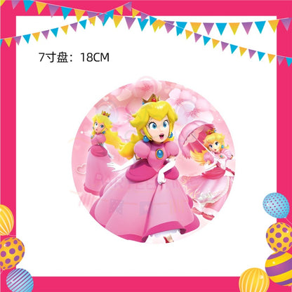 ParteeTime Kids Princess Peach Birthday Theme Decorations Kids Birthday Balloon Banner Hang Swirl Backdrop Tablecloth