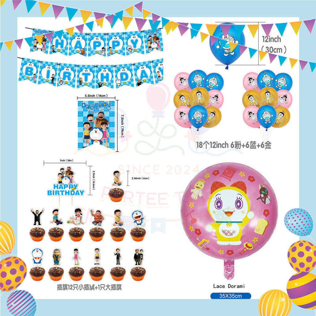 ParteeTime Kids Birthday Party Celebration Decoration Set Doraemon 4 in 1 Hiasan Majlis Sambutan Hari Jadi Kanak-Kanak