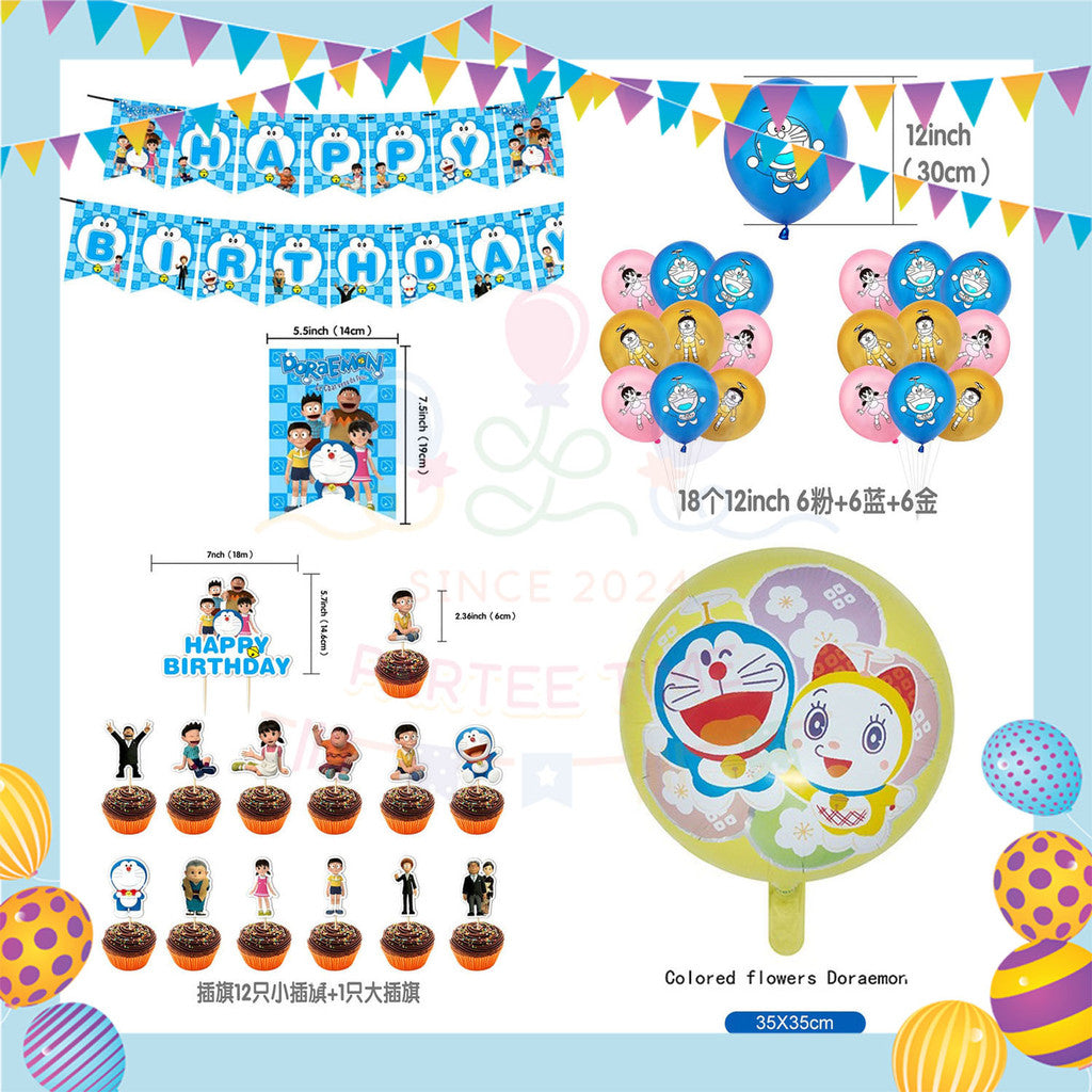 ParteeTime Kids Birthday Party Celebration Decoration Set Doraemon 4 in 1 Hiasan Majlis Sambutan Hari Jadi Kanak-Kanak