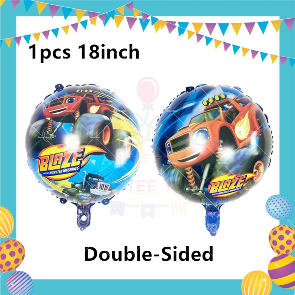 ParteeTime Kids Blaze Birthday Theme Decorations Kids Birthday Balloon Banner Hang Swirl Backdrop Tablecloth Cake Topper