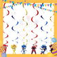 ParteeTime Kids Sonic Theme Decorations Kids Birthday Party Balloon Banners Hang Swirls Backdrop Tablecloth Cake Topper