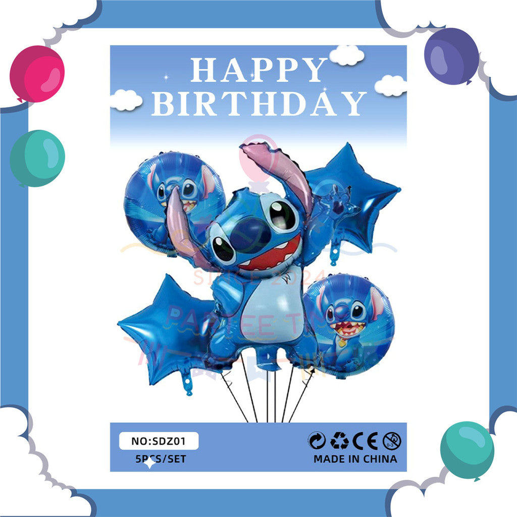 ParteeTime Kids Stitch Theme Decorations Kids Birthday Party Balloon Banners Hang Swirls Backdrop Tablecloth Cake Topper