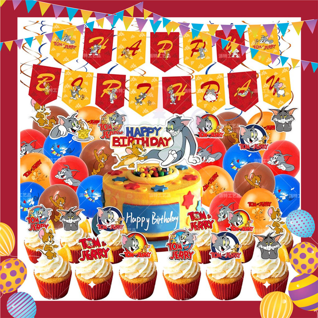 ParteeTime Kids Birthday Party Celebration Decoration Set Tom Jerry 4 in 1 Majlis Sambutan Hiasan Hari Jadi Kanak-Kanak