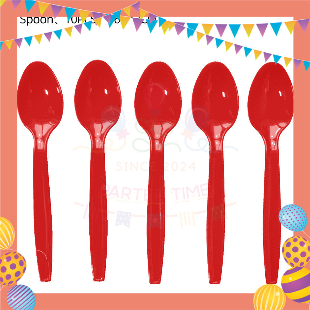 ParteeTime Kids Set 10pcs Disposable Plastic Color Cutlery Spoon Fork Knife Set Party Color