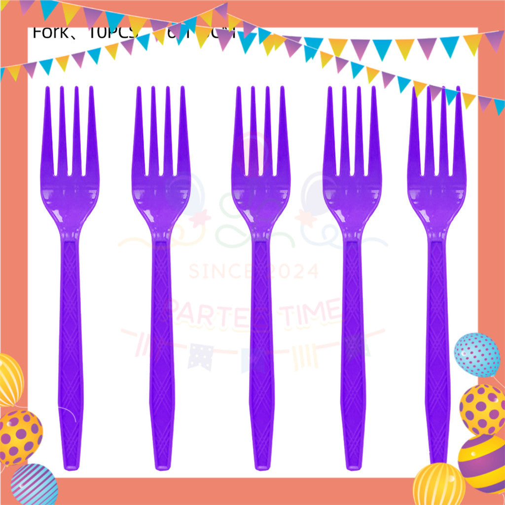 ParteeTime Kids Set 10pcs Disposable Plastic Color Cutlery Spoon Fork Knife Set Party Color