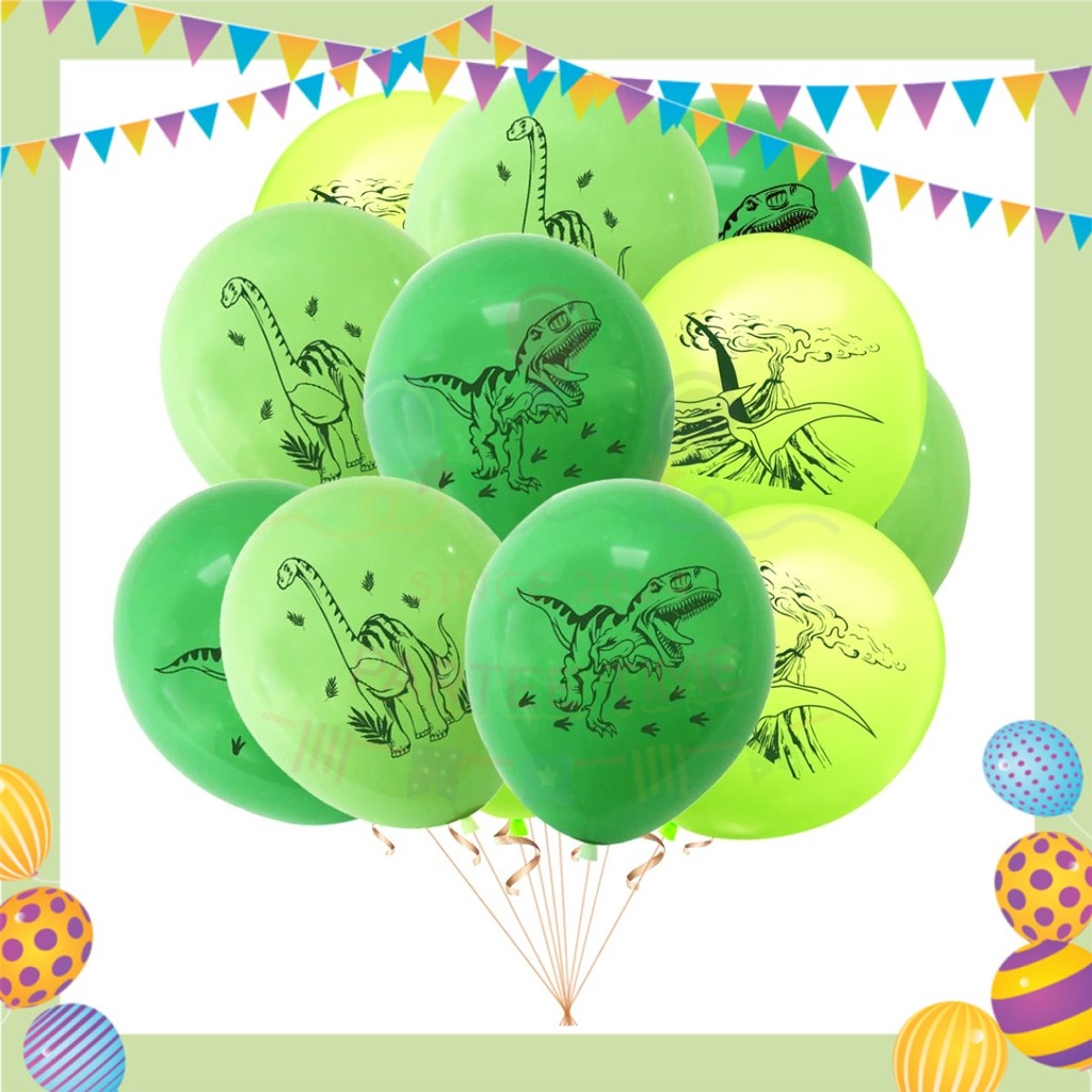 ParteeTime Kids Birthday Party Celebration Decoration Set Dinosaur 4 in 1 Banner Balloon Cake Cupcake Topper Hang