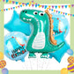 ParteeTime Kids Birthday Party Celebration Decoration Set Dinosaur 4 in 1 Banner Balloon Cake Cupcake Topper Hang