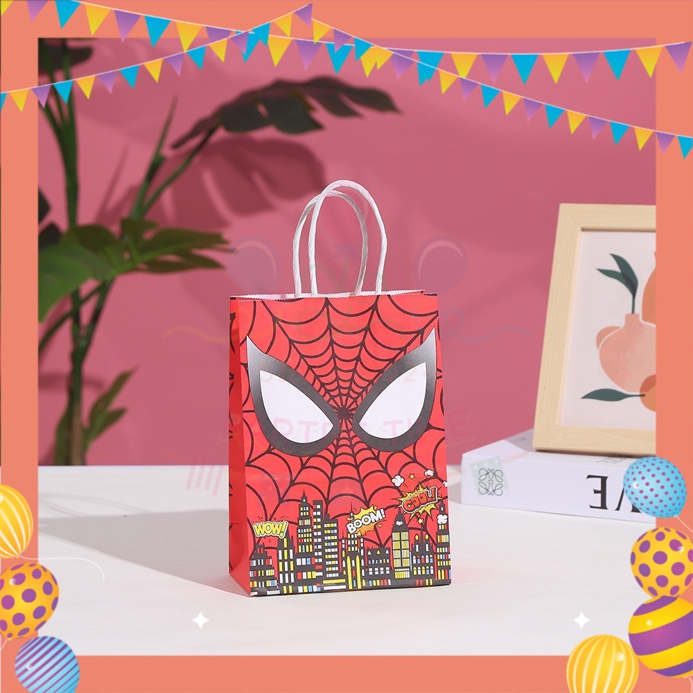 ParteeTime Birthday Kids 1pcs Spiderman Party Favor Gift Bags with Handle Paper Bag Doorgift Packaging Goodies Bag Gift