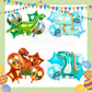 ParteeTime Kids Birthday Party Celebration Decoration Set Dinosaur 4 in 1 Banner Balloon Cake Cupcake Topper Hang